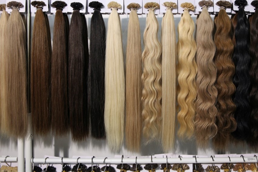 hair extensions lined up